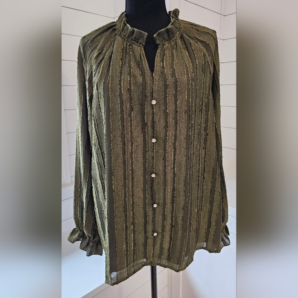 Olive Green Striped Women's Blouse
